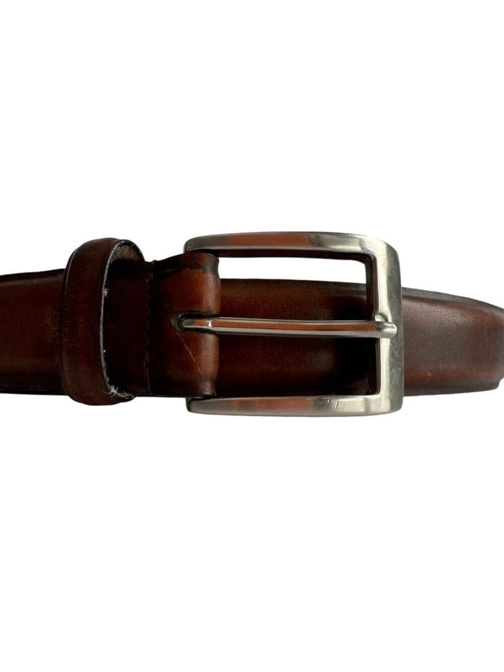 Landes Leather Belt Mens L Medium Brown Silver Toned Buckle Quality Professional